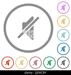 Mute solid flat color icons in round outlines on white background Stock Vector