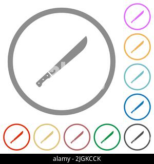 Machete flat color icons in round outlines on white background Stock Vector
