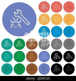 Bug fixing outline multi colored flat icons on round backgrounds. Included white, light and dark icon variations for hover and active status effects, Stock Vector