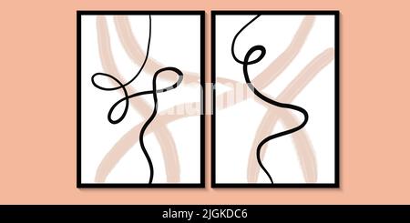 Scandinavian wall art print beige, pink abstract shape poster decorative pictures luxury, vector illustration Stock Vector