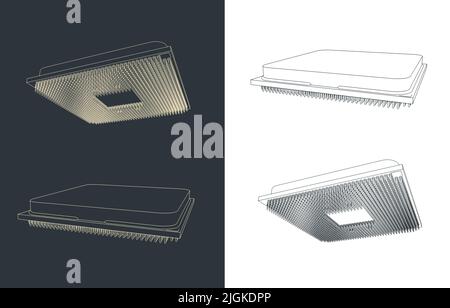 Stylized vector isometric illustrations of drawings of CPU Stock Vector