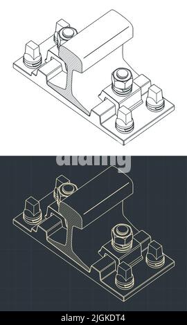 Stylized vector illustrations of isometric drawings of clamp rail fastening system Stock Vector