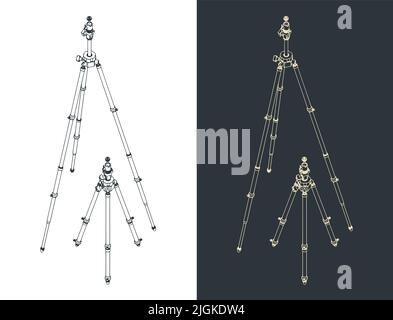 Stylized vector illustrations of isometric drawings of camera tripod Stock Vector