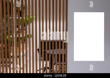 Blank white mock up poster frame canvas on the wall in modern office interior Stock Photo