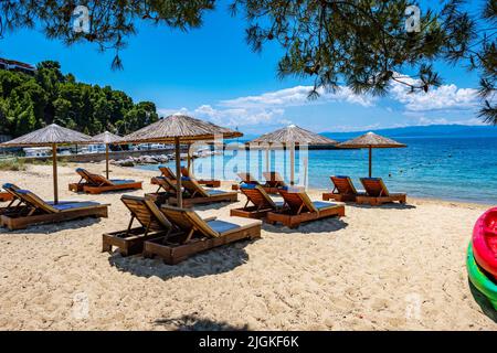 Summer scenery view from Koukounaries beach in Skiathos island, Sporades, Greece Stock Photo