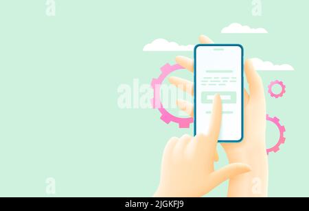 smartphone in hand, touch screen, web banner. Vector illustration Stock Vector