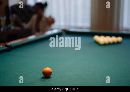 High Angle View Of Balls Billiard On Table. Stock Photo