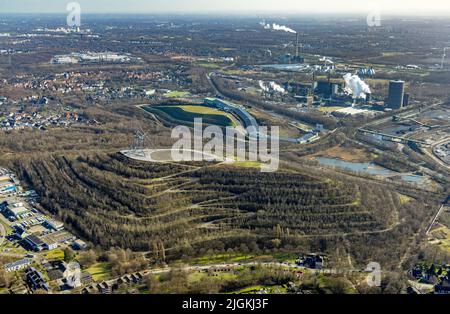 Aerial view, alpincenter Bottrop and Tetraeder on the Beckstraße slag heap in the Welheim district of Bottrop, Ruhr area, North Rhine-Westphalia, Germ Stock Photo