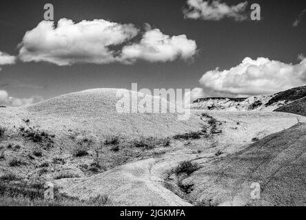 Black and white of Yellow Mounds area of Badlands National Park in South Dakota USA Stock Photo