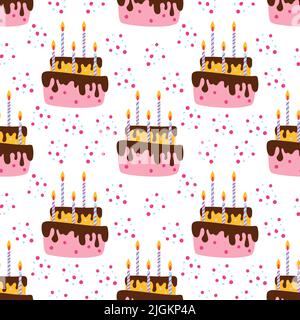 Happy holiday baked cakes with candles vector seamless pattern Stock Vector