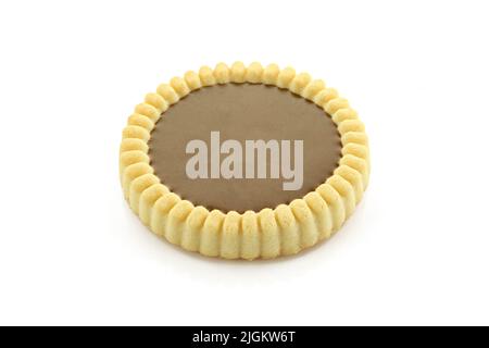 Choco tart isolated on white background. Chocolate filled biscuit Stock Photo