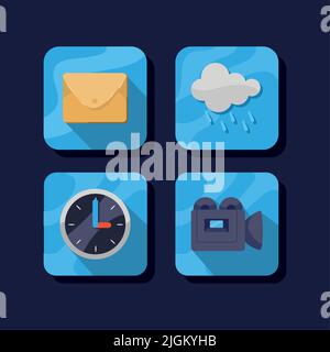 four applications menu buttons Stock Vector