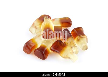 Cola shaped and flavored gummy treats. Pile of jelly kids food Stock Photo