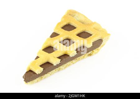 Triangle shape piece of chocolate tart cake isolated on white background Stock Photo