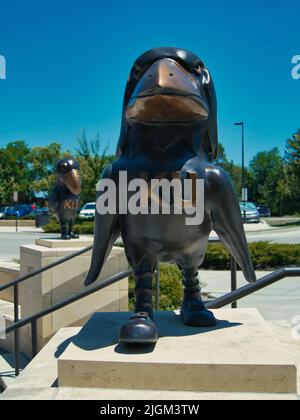 Lawrence, Kansas July 10, 2022 - 1929 Jayhawk near the Natural History Museum at Ascher Plaza Stock Photo