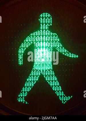 Green Man, walk ,traffic signal, Green Cross Code, England, UK Stock Photo