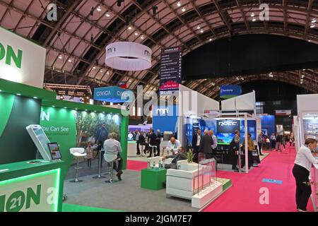 Stands inside Housing2022,CIH Housing event,conference and exhibition held at Manchester Central (GMEX), in partnership with Ocean Media, England, UK Stock Photo