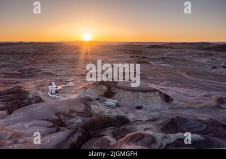 Mars Research Station area station and moonscape rocky formation in Utah Stock Photo