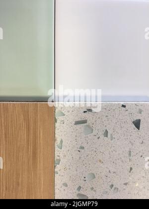 Modern interior surface design with wood stone and glass Stock Photo