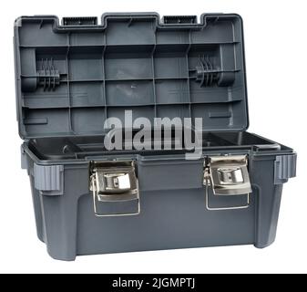 Large gray plastic box with handle for tools, bolts and nuts Stock Photo