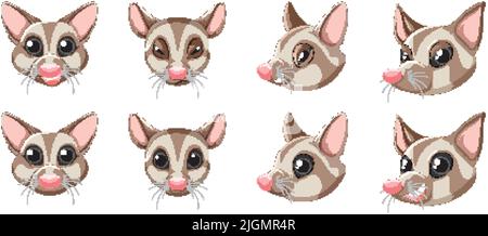 Set of cute sugar glider illustration Stock Vector