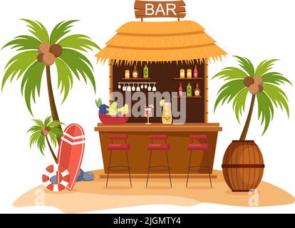 Tropical Bar or Pub in Beach with Alcohol Drinks Bottles, Bartender ...