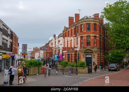 Historic commercial building on Friargate at Market Street in historic city centre of Preston, Lancashire, UK. Stock Photo