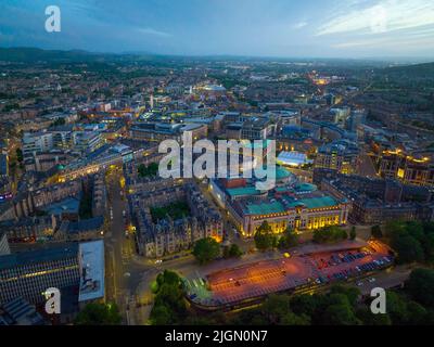 New Town aerial view including Saltire Court and Usher Hall at sunset in Edinburgh, Scotland, UK. New town Edinburgh is a UNESCO World Heritage Site s Stock Photo