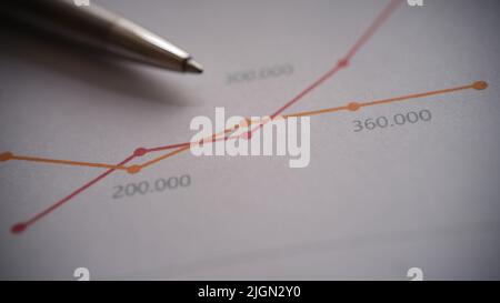 Metal pen on documents with colourful graphs with lines Stock Photo