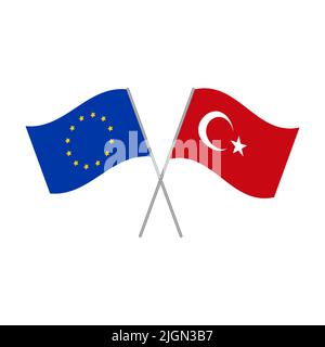 European Union and Turkey flags vector icon isolated on white Stock Vector