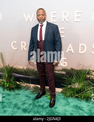 New York, USA. 11th July, 2022. Sterling Macer Jr. attends premiere of the movie 'Where The Crawdads Sing' at Museum of Modern Art in New York on July 11, 2022. (Photo by Lev Radin/Sipa USA) Credit: Sipa USA/Alamy Live News Stock Photo