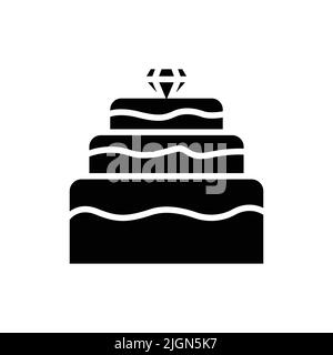 Cake icon with gemstone. Icon related to wedding. Solid icon style, glyph. Simple design editable Stock Vector