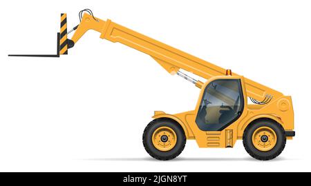 Telescopic handler view from side isolated on white background. Construction and agricultural vehicle vector template. Stock Vector