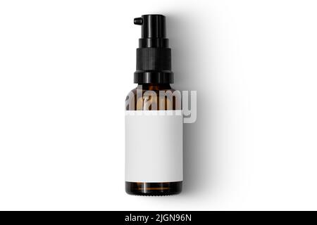 Dropper bottle mock up isolated on a white background. Blank label. Cosmetic glass empty bottles for liquid drug. Transparent template. Antiseptic Stock Photo