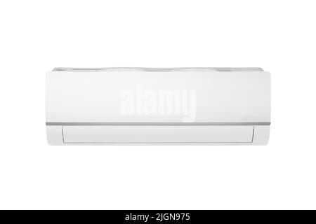 White air conditioner isolated on white background. Cold wind wave air conditioner, air cooler off and on mode for home and office, electronic modern Stock Photo