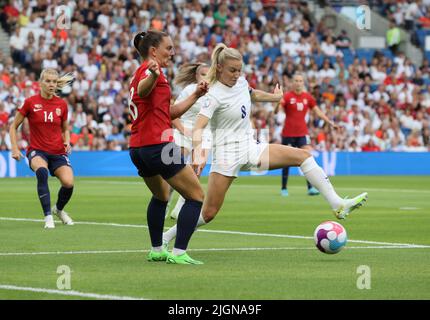 BRIGHTON  ENGLAND - JULY  11 : Leah Williamson (Arsenal) of England Women  during European Women's Championship 2022 Final Tournament Group A between Stock Photo