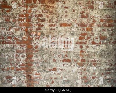 Old red brick wall texture, Weathered plastered old red brick grunge wall pattern for background with copy space Stock Photo