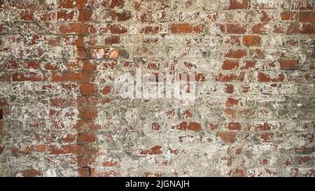 Grunge Old Red Brick Wall With Damaged Shabby Color Plaster Wallpaper, Dirty Grungy Red Brick Wall Texture, Vintage Urban HD Background With Copyspace Stock Photo
