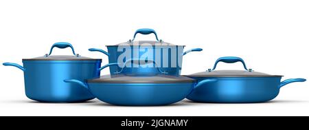 Pots and pans. Set of cooking kitchen utensils and cookware. 3d  illustration Stock Photo - Alamy