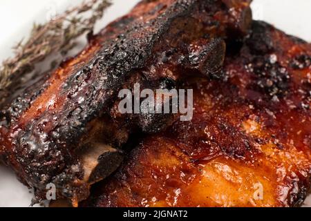 Fresh tasty barbecue ribs closeup Stock Photo