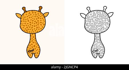 Giraffe Clipart Multicolored and Black and White. Beautiful Clip Art Giraffe. Vector Illustration of a Kawaii Animal for Prints for Clothes, Stickers Stock Vector