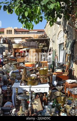 Various artifacts in the Flea market, Jaffa, Israel Stock Photo