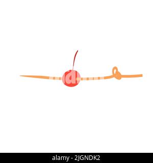 Cocktail skewer or cocktail stick isolated illustration. Sugar cherry on a skewer icon on white Stock Vector
