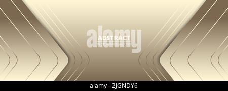 Gold wide luxury abstract background with golden lines, arrows, angles and shadows. Luxury elegant horizontal golden abstract background. Vector Stock Vector