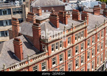 Aerial view of buildings on Wheeler Gate from the roof of Pearl Assurance Building in Nottingham City, Nottinghamshire England UK Stock Photo