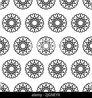 Creative seamless pattern black white mandala heart in circle background for design Stock Vector