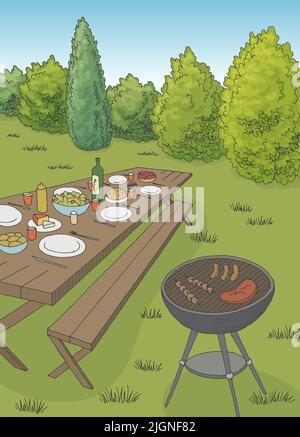 Barbecue graphic color vertical landscape sketch illustration vector Stock Vector