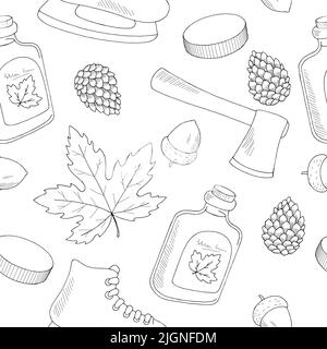 Canada seamless pattern background black white sketch illustration vector Stock Vector