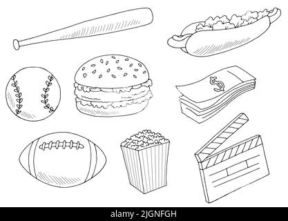 USA set graphic black white isolated sketch illustration vector Stock Vector