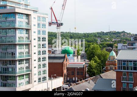 Aerial view down St Ann's Well Road in Nottingham, Nottinghamshire England UK Stock Photo